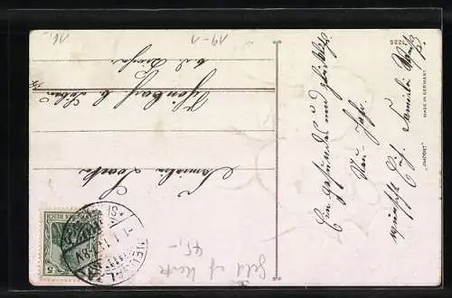 AK 10 Mark Schein, Mädchen mit Geldmünzen, Frau mit Schlangenstab, Prosit Neujahr