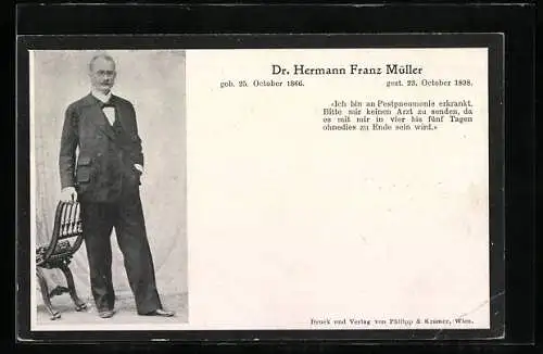 AK Wien, Dr. Hermann Franz Müller, letzter Pesttoter Wiens