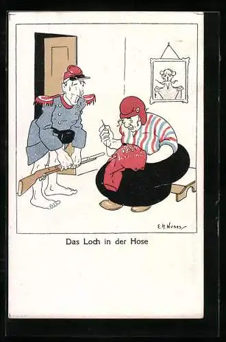 Künstler-AK Meggendorfer Blätter Nr. 6: Das Loch in der Hose