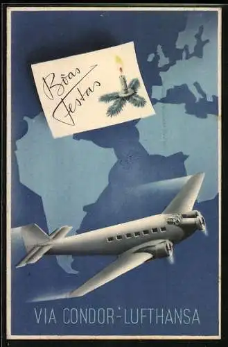 AK Via Condor-Lufthansa - Boas Festas, Weihnachtsgruss der Lufthansa