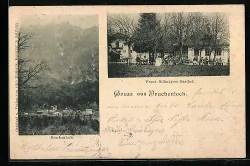 AK Grödig, Drachenloch, Franz Billmayers Gasthof, Ortsansicht