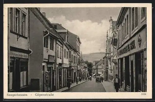 AK Sangerhausen, Blick in die Göpenstrasse mit Geschäften