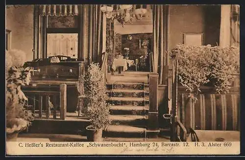 AK Hamburg, Gasthaus Schwanenbucht von C. Hessler, Barcastr. 12, Innenansicht