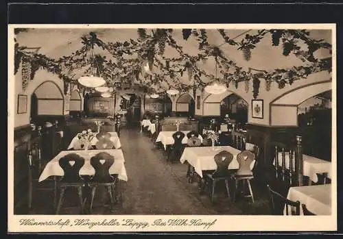 AK Leipzig, Gasthaus Winzerkeller in der Brühl 80 und Goethestrasse 8, Innenansicht