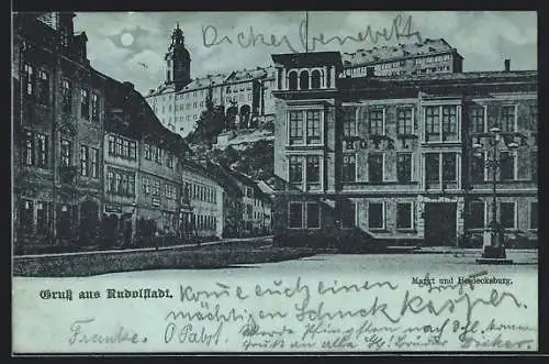 Mondschein-AK Rudolstadt, Markt und Heidecksburg