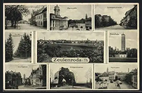 AK Zeulenroda, Kirchgasse, Marktplatz, Schoppergasse, Heinrichstrasse