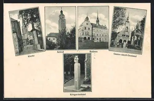 AK Lützen, Schloss, Rathaus und Kriegerdenkmal