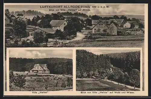 AK Allrode (Harz), Villa Helios, Blick von der Villa nach dem Ort und auf den Wald und Wiese