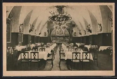AK Berlin, Gasthaus Heidelberger, Saal mit Fass