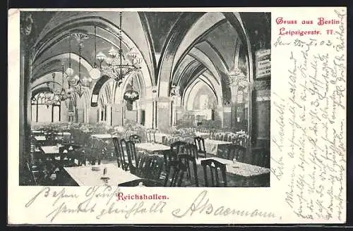 AK Berlin, Innenansicht des Gasthauses Reichshallen, Leipzigerstr. 77