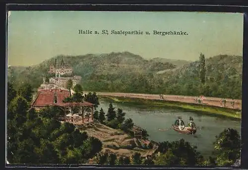 Lithographie Halle a. S., Saaleparthie und Bergschänke