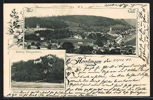 AK Herrlingen, Totale des Ortes, Schloss Klingenstein