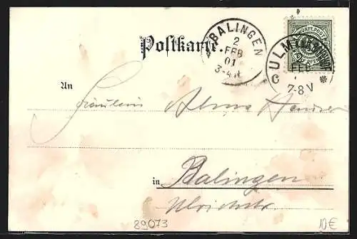 Lithographie Ulm, Winteransicht mit dem Münster