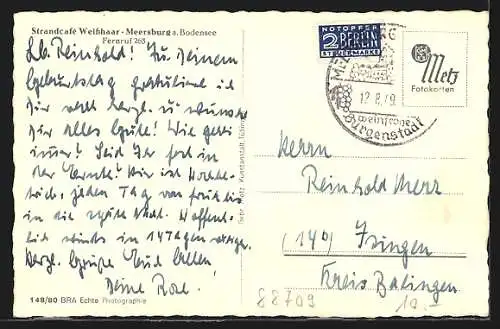 AK Meersburg a. Bodensee, Strandcafé Weisshaar, Innenansicht