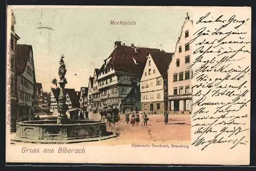 AK Biberach, Brunnen am Marktplatz