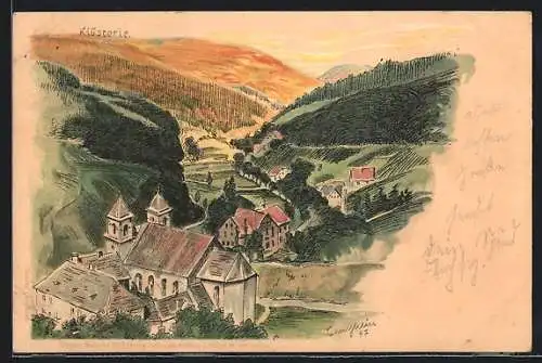 Lithographie Bad Rippoldsau-Schapbach, Panoramablick mit Klösterle