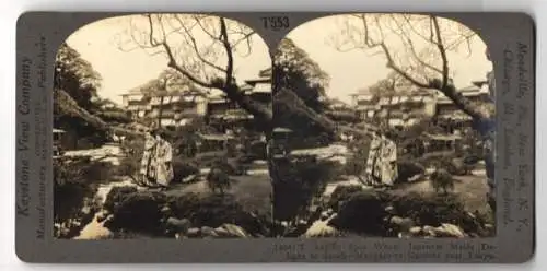 Stereo-Fotografie Keystone View Co., Meadville, Ansicht Tokyo, Manyasu-Ro, Landscape Gardening near Tokyo, Geisha