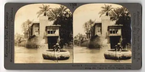 Stereo-Fotografie Keystone View Co., Meadville, Ansicht Bagdad, Picturesque Hmes of Wealthy Jews along the Tigris