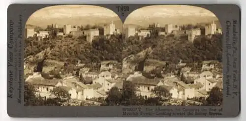 Stereo-Fotografie Keystone View Co., Meadville, Ansicht Granada, the Alhambra looking toward the Snowy Sierreas