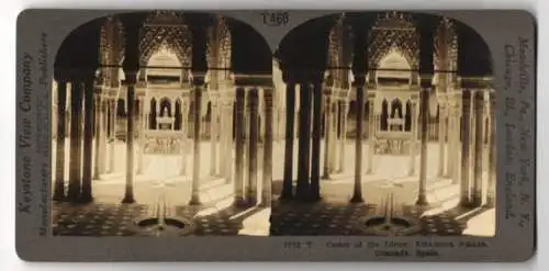 Stereo-Fotografie Keystone View Co., Meadville, Ansicht Granada, Court of the Lions in the Alhambra