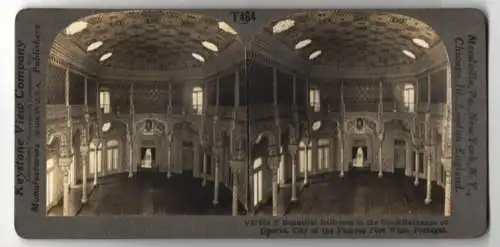 Stereo-Fotografie Keystone View Co., Meadville, Ansicht Oporto, Ballroom in Stock Exchange