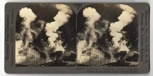 Stereo-Fotografie Keystone View Co., Meadville, Ansicht St. Vincent, Soufriere`s Mammoth Crater, Volcanic Terror, B.W.I.