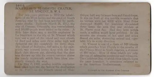 Stereo-Fotografie Keystone View Co., Meadville, Ansicht St. Vincent, Soufriere`s Mammoth Crater, Volcanic Terror, B.W.I.