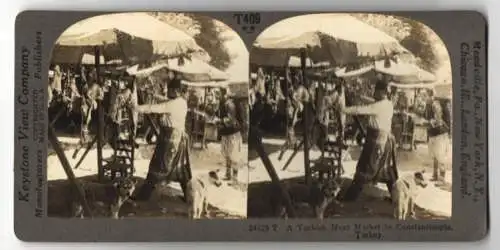 Stereo-Fotografie Keystone View Co., Meadville, Ansicht Constantinople, a Turkish Meat Market, Metzger