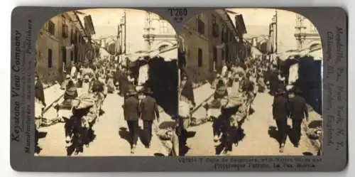 Stereo-Fotografie Keystone View Co., Meadville, Ansicht La Paz, Calle de Sacarnaca with native Shops