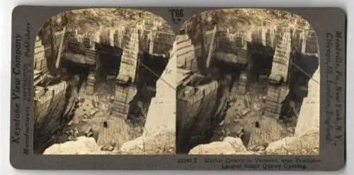 Stereo-Fotografie Keystone View Co., Meadville, Ansicht Proctor / VT, a Marble Quarry near Proctor, Bergbau