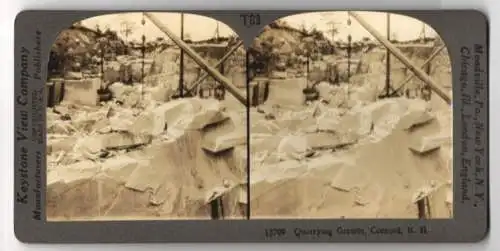 Stereo-Fotografie Keystone View Co., Meadville, Ansicht Concord / NH, Quarrying Granite, Bergbau, Steinbruch