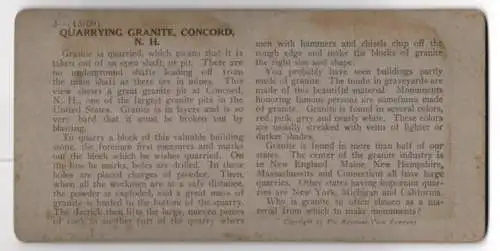 Stereo-Fotografie Keystone View Co., Meadville, Ansicht Concord / NH, Quarrying Granite, Bergbau, Steinbruch