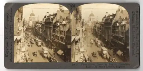 Stereo-Fotografie Keystone View Co., Meadville, Ansicht London, Fleet Street, East to St. Pauls