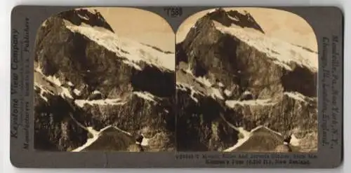 Stereo-Fotografie Keystone View Co., Meadville, Ansicht New Zealand, Mount Elliot and Jervois Glacier, from McKinnons