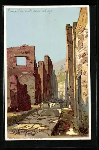 Künstler-Lithographie Pompei, Un vicolo della subura, Ausgrabung