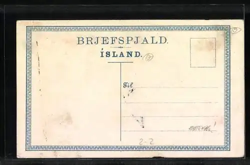 AK Island, Briefmarken, Wappen, Landkarte