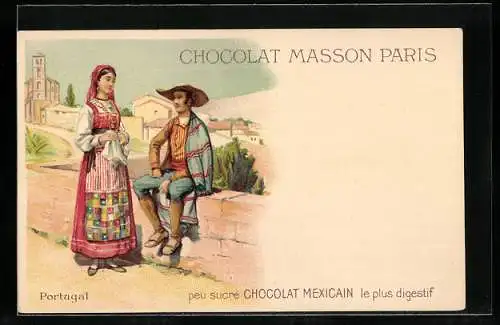 Lithographie Chocolat Masson Paris, Tracht Portugal, Reklame