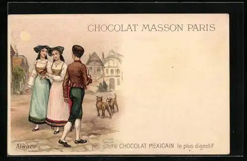 Lithographie Chocolat Masson Paris, Tracht Elsass, Reklame