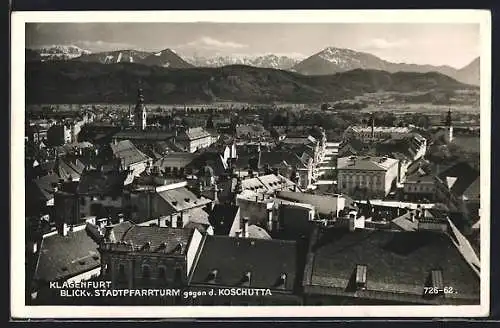 AK Klagenfurt, Blick vom Stadtpfarrturm gegen d. Koschutta