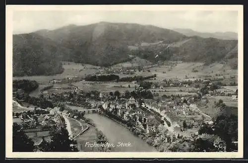 AK Frohnleiten /Stmk., Gesamtansicht am Fluss aus der Vogelschau