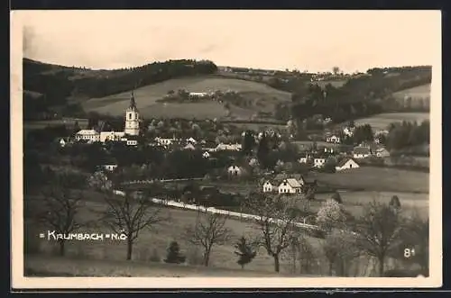 AK Krumbach, Totalansicht der Ortschaft mit Blick auf den Kirchturm