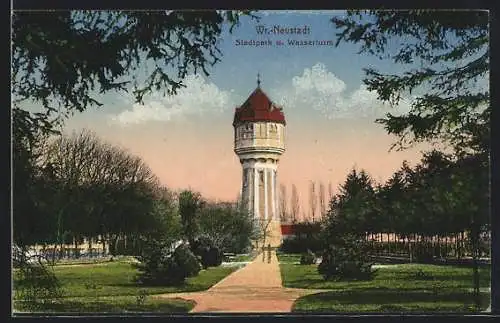 AK Wr.-Neustadt, Stadtpark und Wasserturm