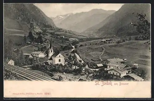AK St. Jodok am Brenner, Ortsansicht mit Eisenbahngleisen