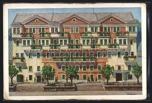 Künstler-AK Mariazell, Hotel Weisser Ochs Feichtegger