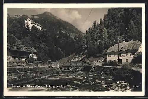 AK Obervellach im Mölltal, Raufen, Gasthaus zum Groppensteinfall mit Groppenstein