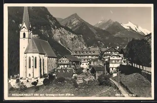 AK Heiligenblut, Ortspartie mit Kirche und Grossglockner