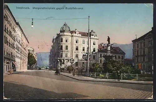 AK Innsbruck, Magarethenplatz mit Blick auf die Rudolfstrasse