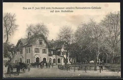 AK Augsburg, Das am 17. Juni 1910 vom Hochwasser zerstörte Restaurations-Gebäude auf dem Hochablass