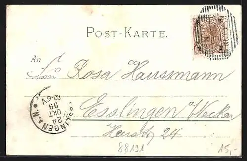 Lithographie Lindau i / B., Kirche, Ortspartie mit Denkmal, Gebäudeansicht