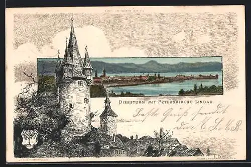 Künstler-AK C.Biese: Lindau, Diebsturm mit Peterkirche